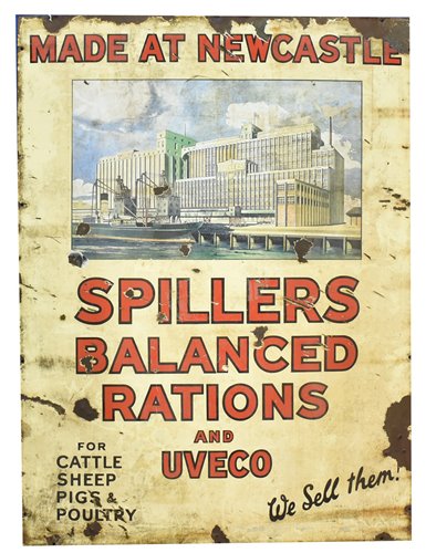 Lot 142 - Spillers Balanced Rations and Uveco enamel sign