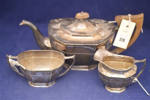 Lot 376 - Three piece silver tea set