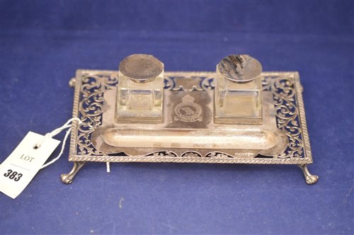 Lot 383 - Silver pen and ink stand