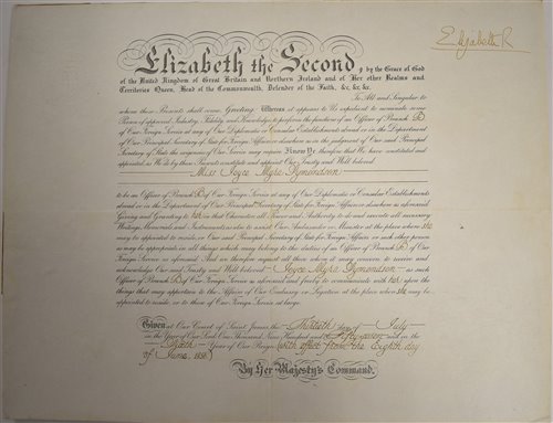 Lot 211 - Elizabeth II signed certificate