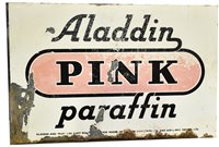 Lot 140 - Aladdin pink paraffin enamel sign