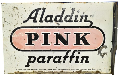 Lot 140 - Aladdin pink paraffin enamel sign