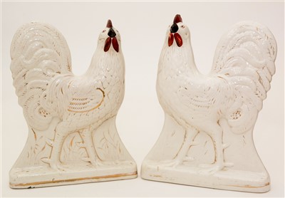 Lot 133 - A pair of late 19th Century Staffordshire flatback figures of cockerels