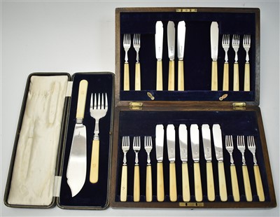 Lot 485 - Part suite of fish knives, forks and servers
