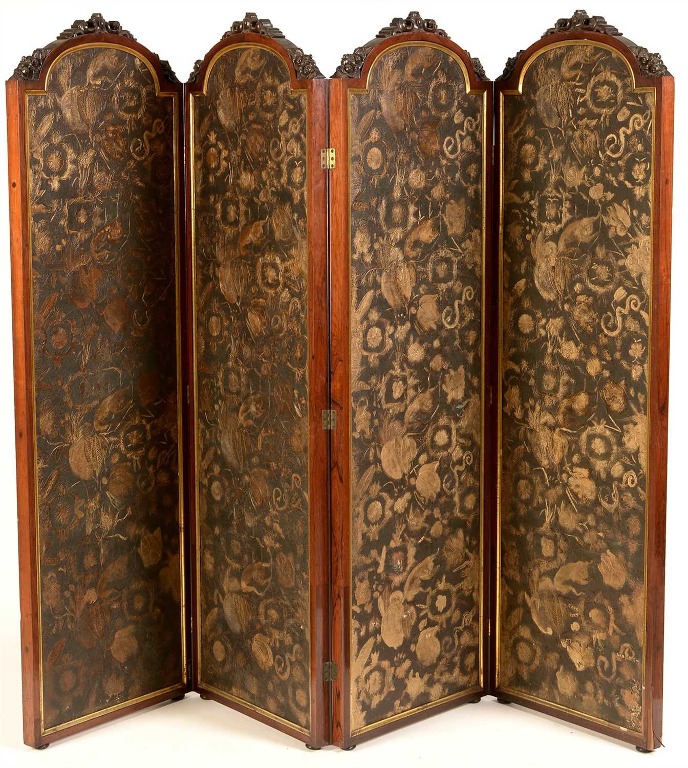 Lot 828 - A Victorian carved rosewood four-fold screen.