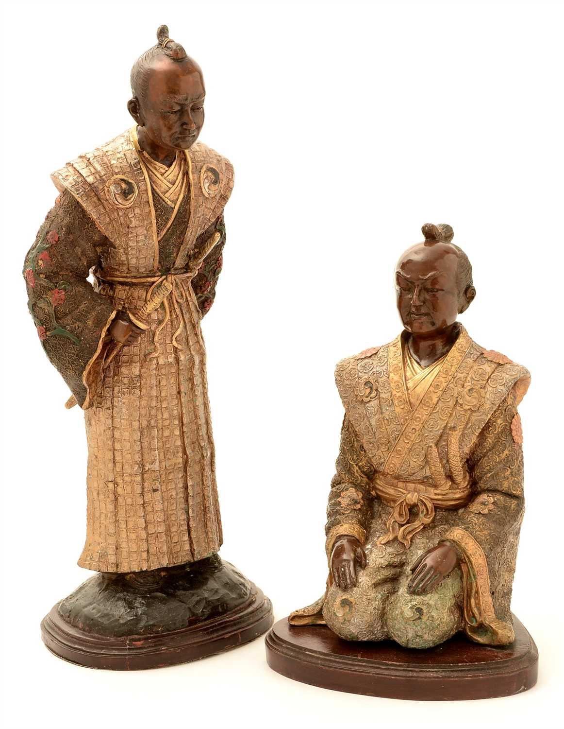 Lot 59 - A pair of Japanese style cold painted bronze figures.