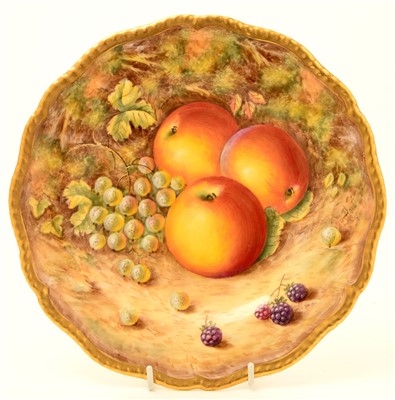 Lot 128 - A Royal Worcester fruit painted dessert plate.