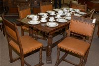 Lot 689 - An oak refectory dining table; and six chairs.