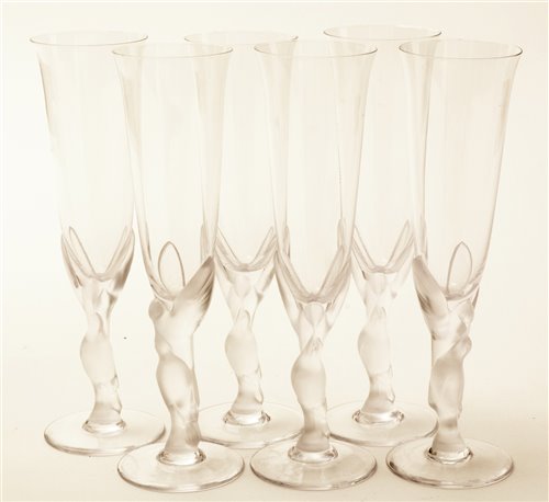 Lot 37 - A set of six 'Snow Dove' champagne glasses.