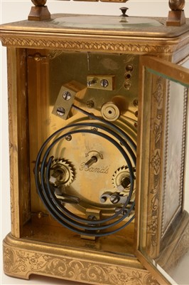 Lot 746 - Richard & Co: a brass and porcelain mounted repeating carriage clock