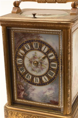 Lot 746 - Richard & Co: a brass and porcelain mounted repeating carriage clock