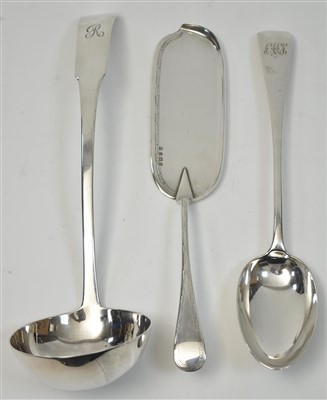 Lot 513 - Silver: crumb scoop, ladle and gravey spoon