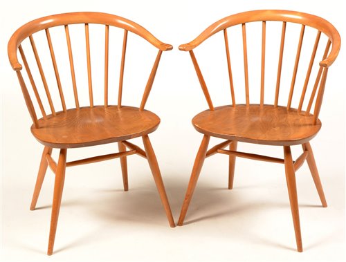 Lot 91 - Two Ercol cowhorn chairs