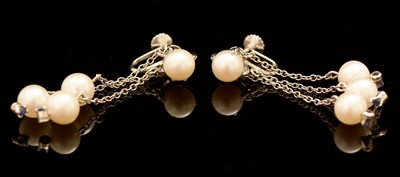 Lot 652 - Pearl and sapphire drop earrings