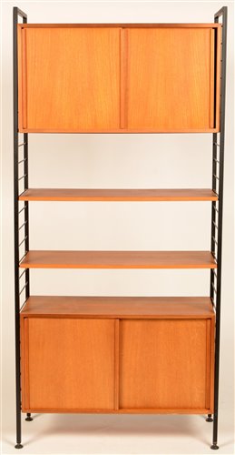 Lot 60 - Ladderex: style teak and black painted metal wall unit.