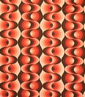 Lot 292 - Screen printed fabric, c1970's, black, red, orange, pink and brown waves.