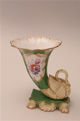 Lot 102 - Two 19th Century porcelain swan cornucopia vases.