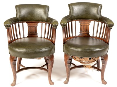 Lot 834 - A pair of Edwardian mahogany library chairs.