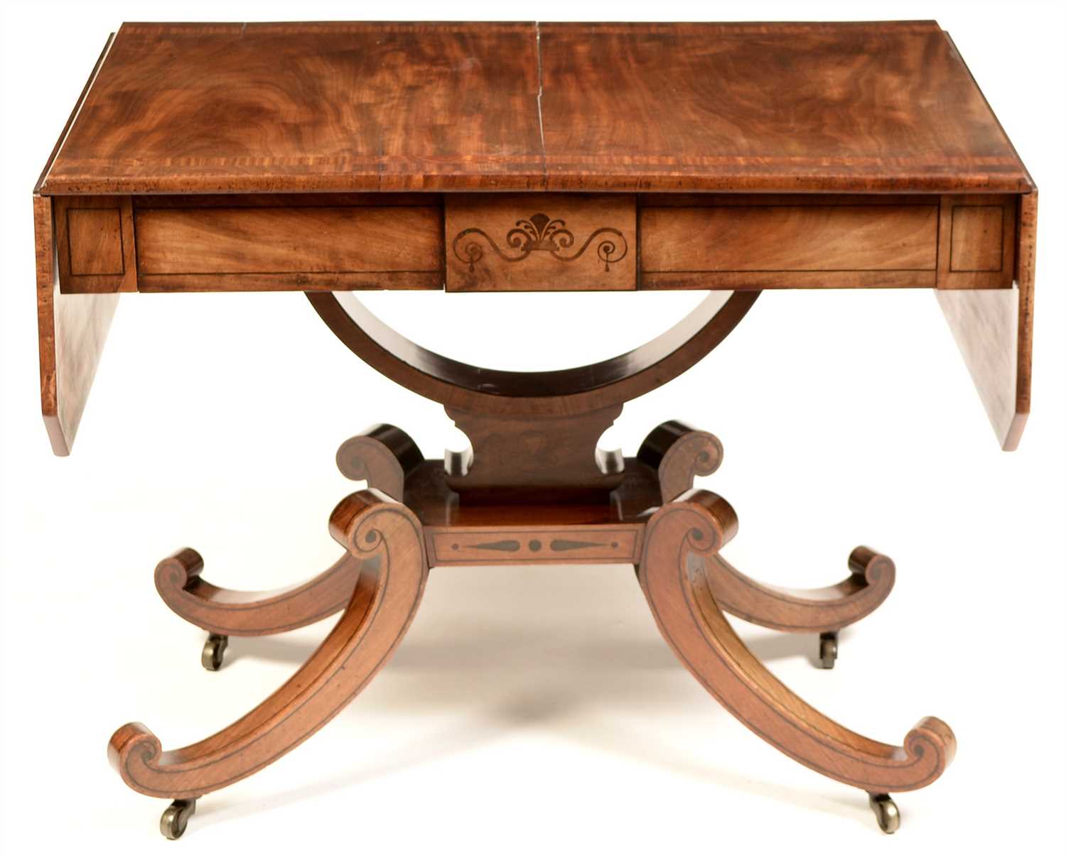 Lot 811 - A George IV mahogany and satinwood banded sofa table.