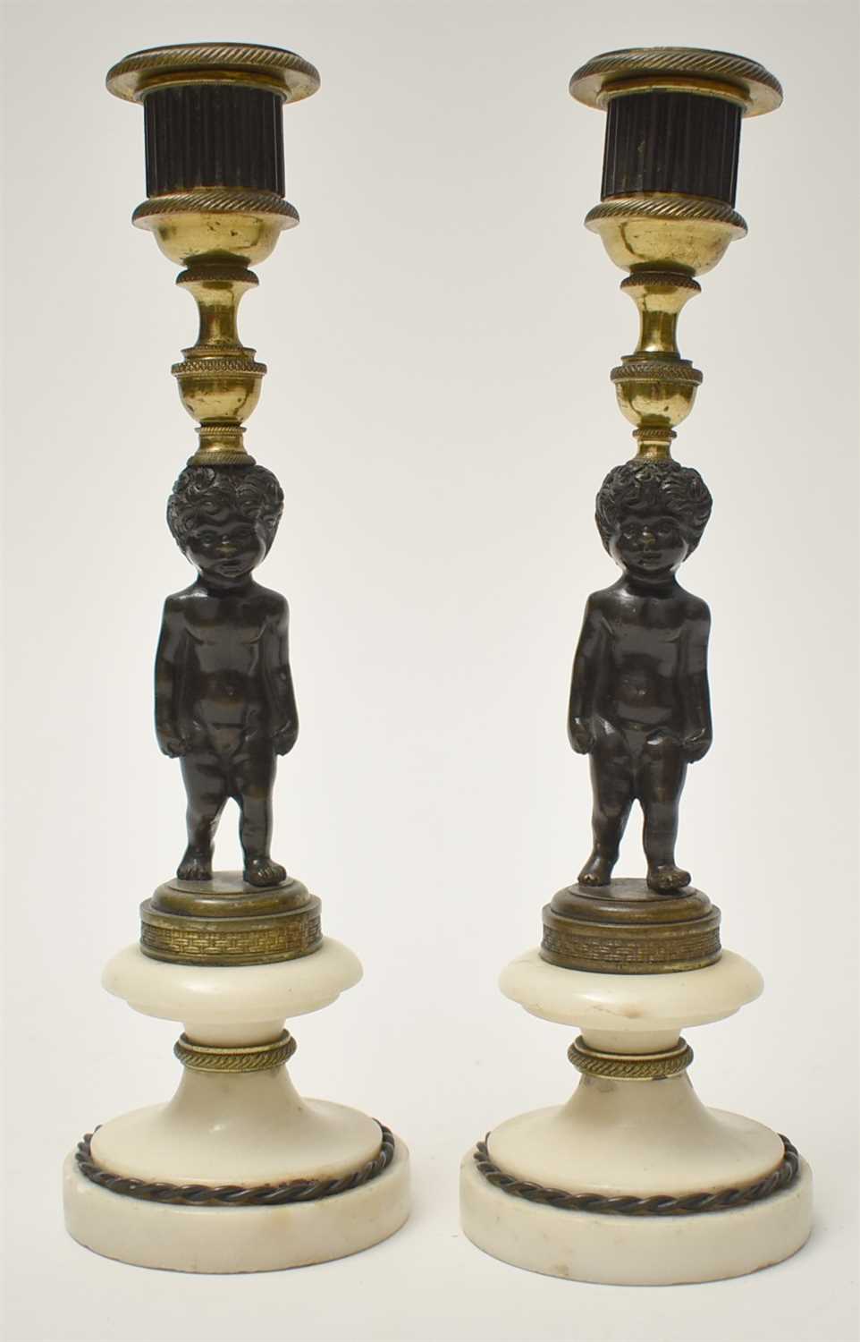 Lot 446 - Bronze candlesticks