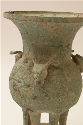 Lot 33 - A Chinese archaic Shang Dynasty style ceremonial bronze vessel.