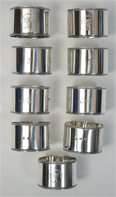 Lot 500 - Nine silver napkin rings