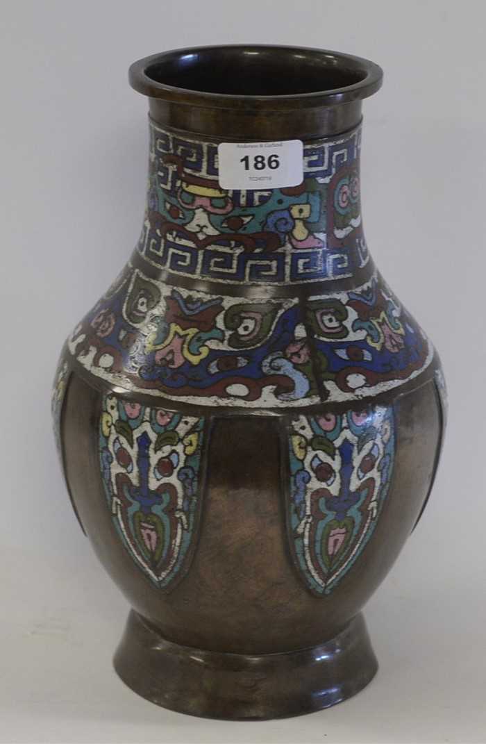 Lot 186 - A late 19th Century Chinese bronze and champleve enamel vase.