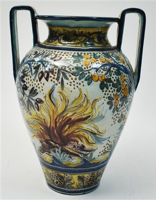 Lot 147 - A 20th Century Portuguese 'Faience' double handled vase.