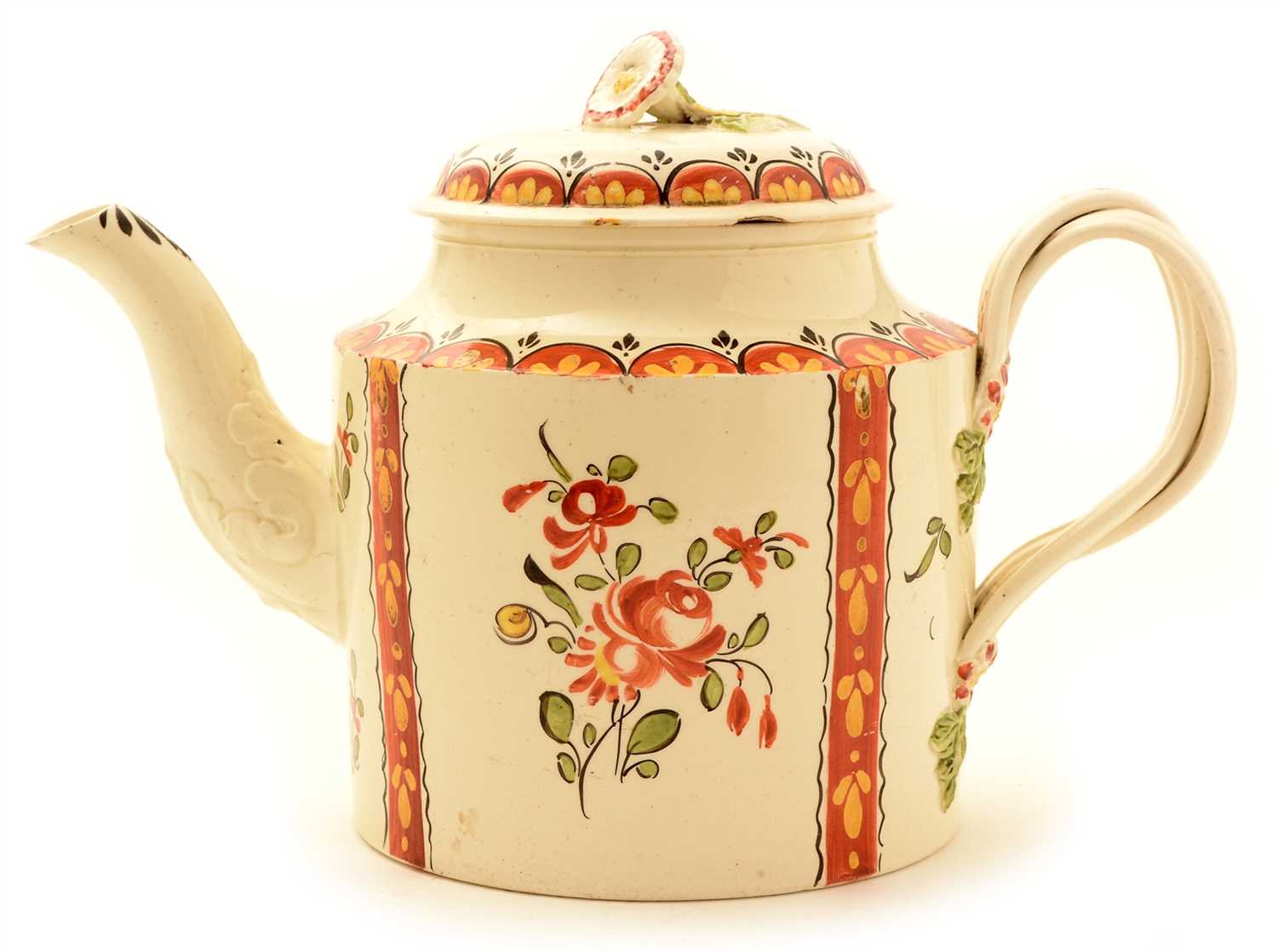 Lot 116 - A polychrome Creamware teapot.