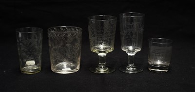 Lot 182 - Five pieces of engraved glass.