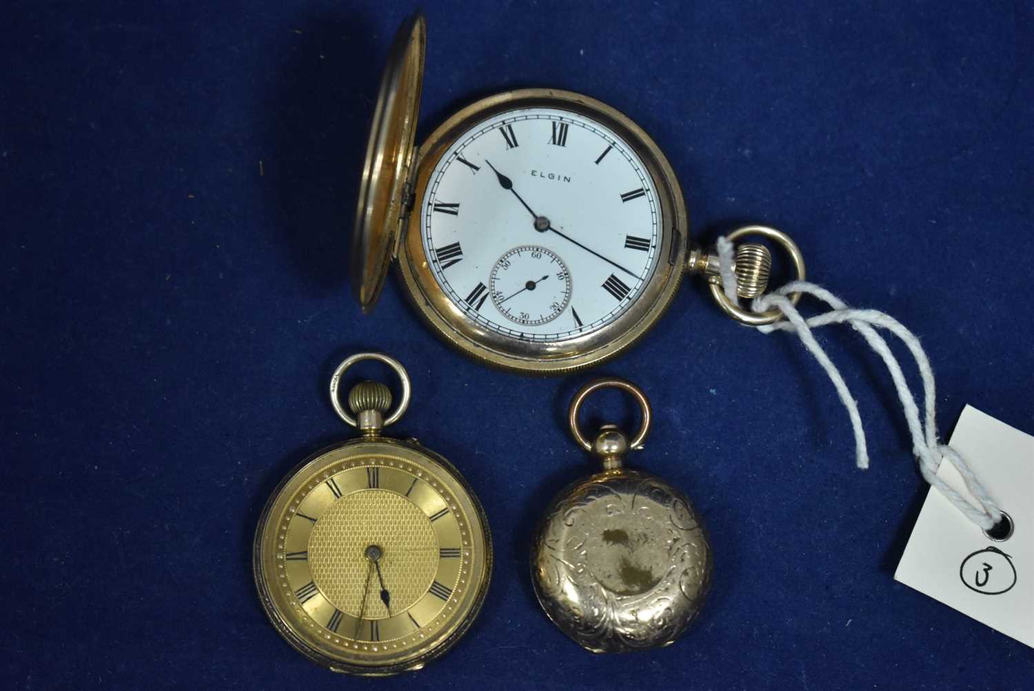 Lot 345 - 9ct gold fob watch, a gilt pocket watch and sovereign case