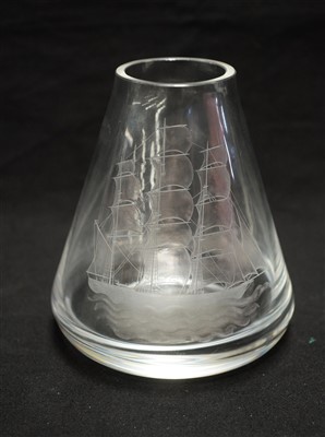 Lot 218 - David Gulland: a conical engraved glass vase.