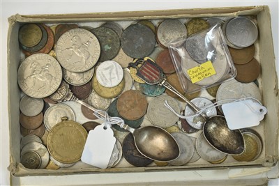 Lot 143 - Coins, a medal and two teaspoons