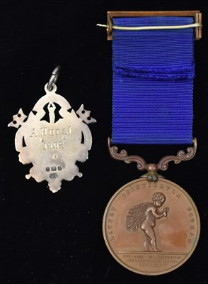 Lot 1815 - Bronze Royal Humane Society medal and silver fob