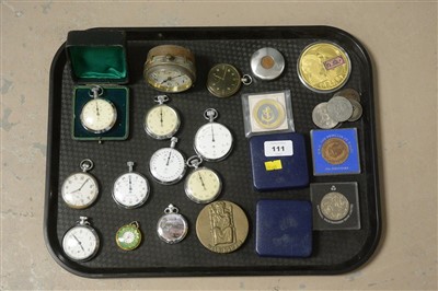 Lot 111 - Stopwatches, pocket watches and coins.
