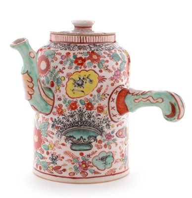 Lot 348 - Chinese 'Clobbered' coffee pot and cover
