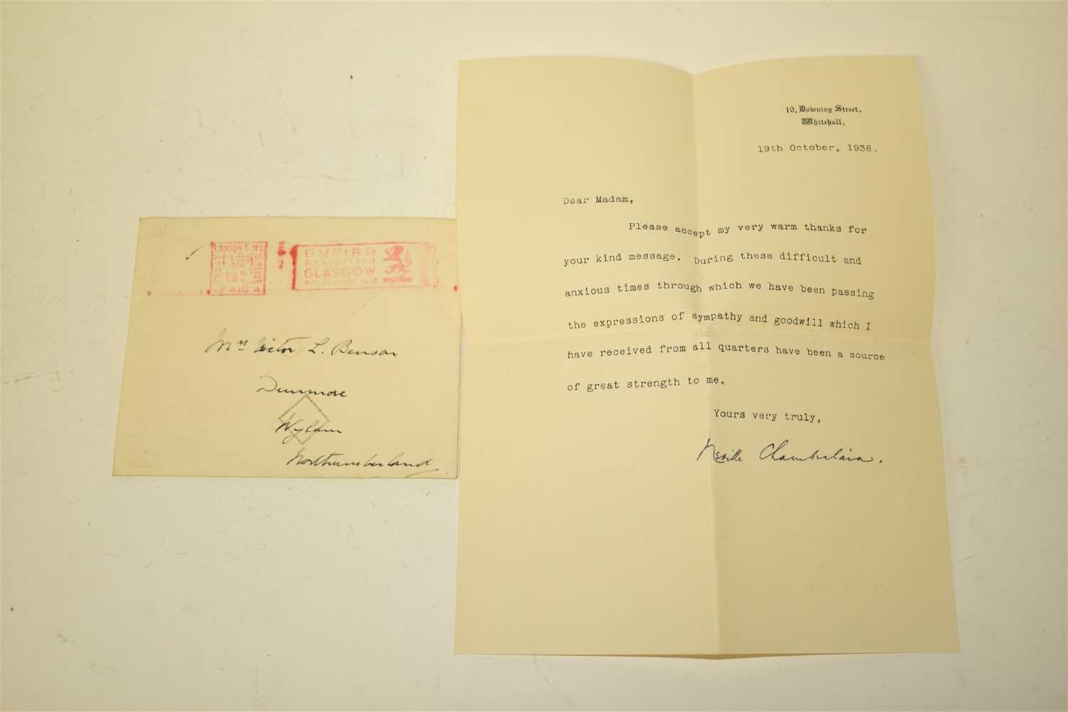 Lot 313 - Letter from Neville Chamberlain