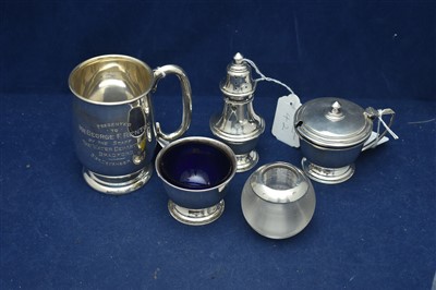 Lot 42 - Silver cup, condiments and a match striker