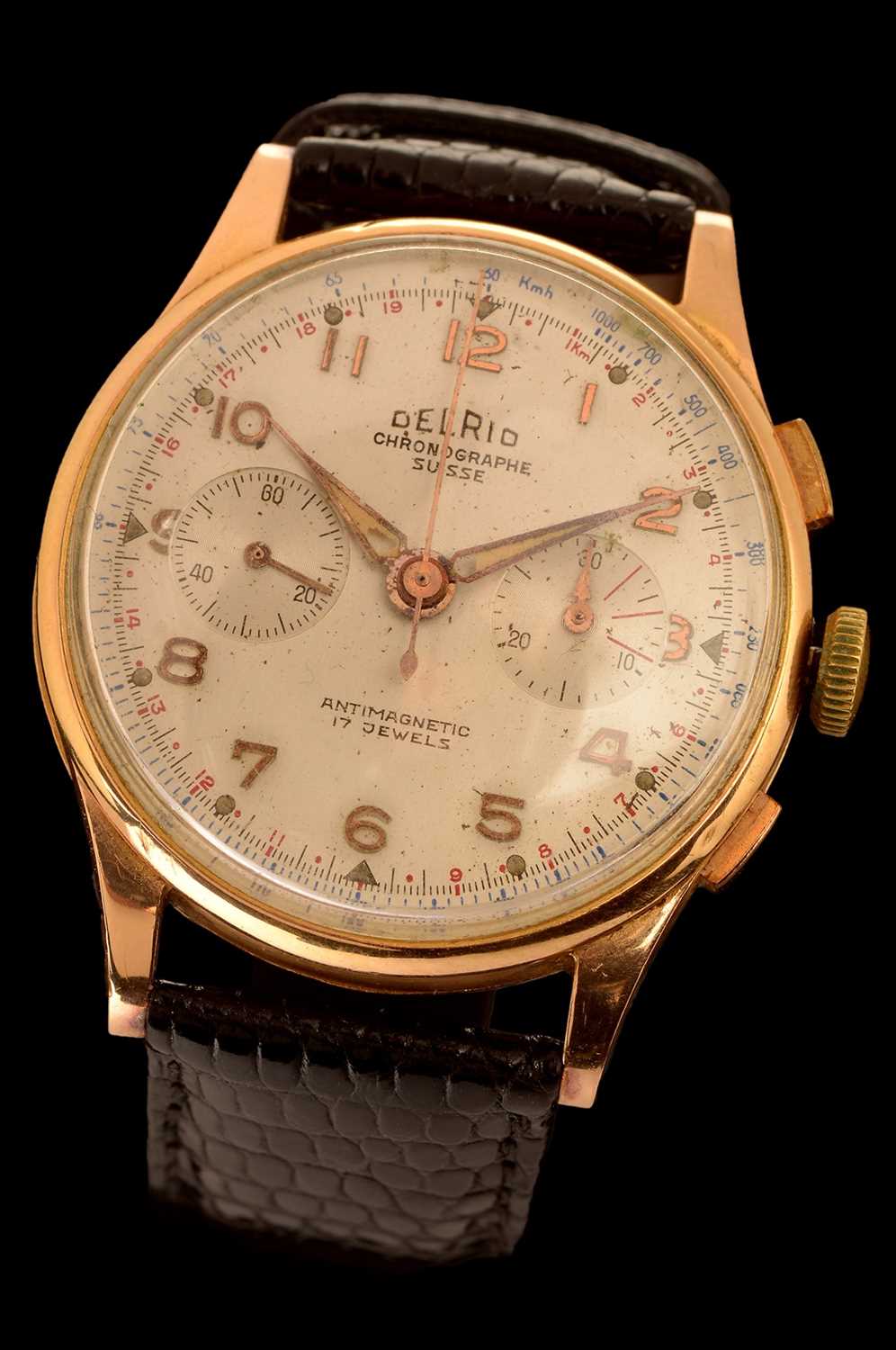 Lot 18 - Delrio Chronographe Suisse: a gentleman's 18k chronograph wristwatch