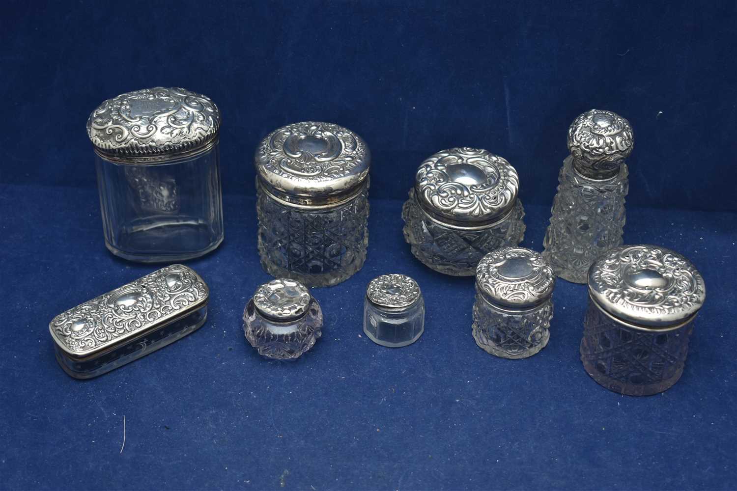 Lot 5 - Silver mounted cut glass dressing table pots