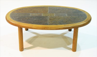 Lot 1577 - A Haslev stone inset oval coffee table.