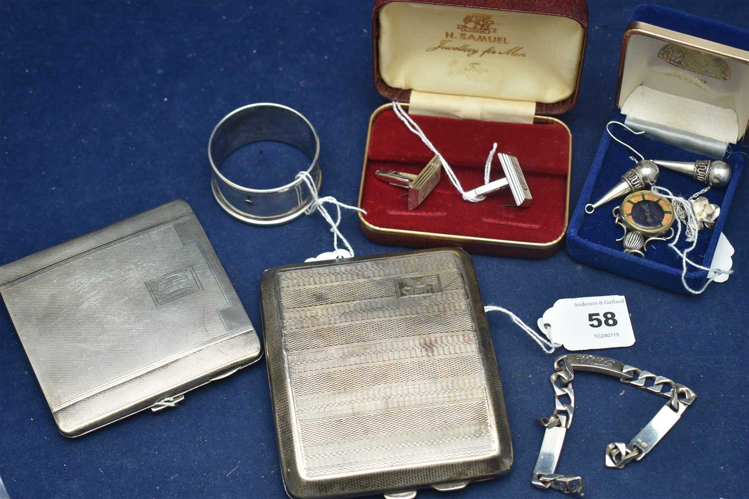 Lot 58 - George V silver cigarette case and other items