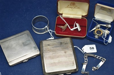 Lot 58 - George V silver cigarette case and other items
