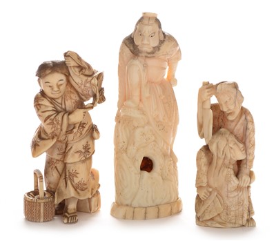 Lot 413 - Three Japanese Ivory okimono Meiji period