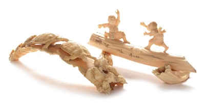 Lot 414 - Two Japanese Ivory okimono, Meiji period