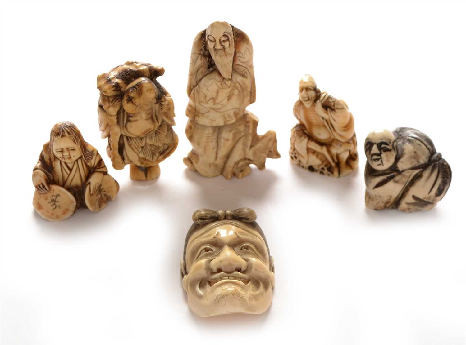 Lot 415 - Six Japanese Ivory and Bone netsuke.