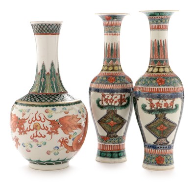 Lot 367 - Three Chinese Famille Vert vases