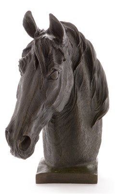 Lot 1634 - Bronzed horse head sculpture