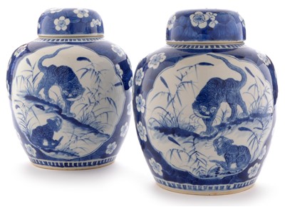 Lot 352 - A pair of Chinese blue and white Ginger Jars