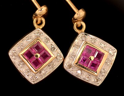 Lot 170 - Pair of ruby and diamond earrings